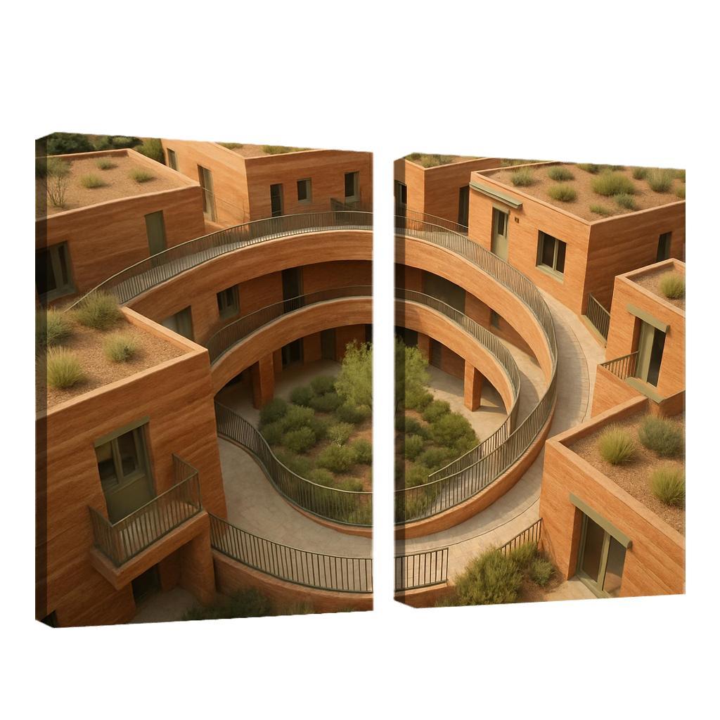 Rammed Earth Spiral Courtyard Housing canvas paintings frame