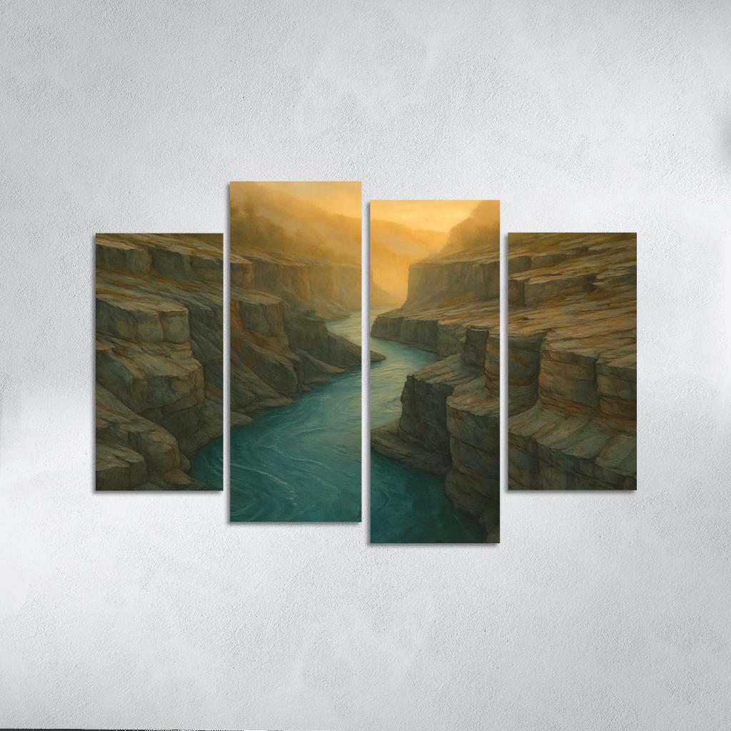 Amber Mist Over A Turquoise Glacial River Gorge oil paintings frame