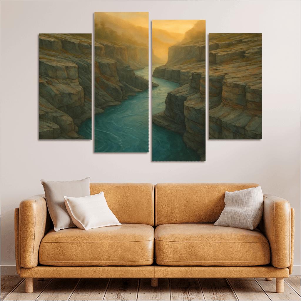Amber Mist Over A Turquoise Glacial River Gorge oil paintings frame