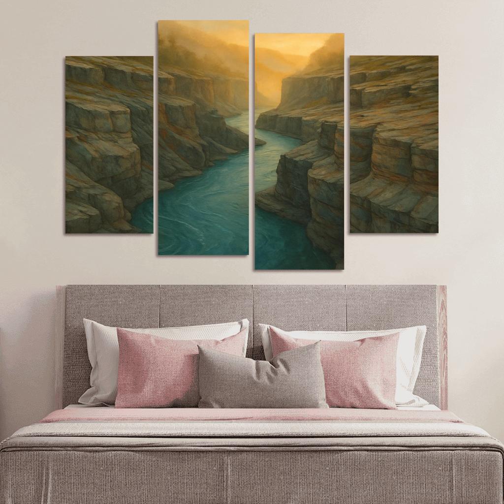 Amber Mist Over A Turquoise Glacial River Gorge oil paintings frame