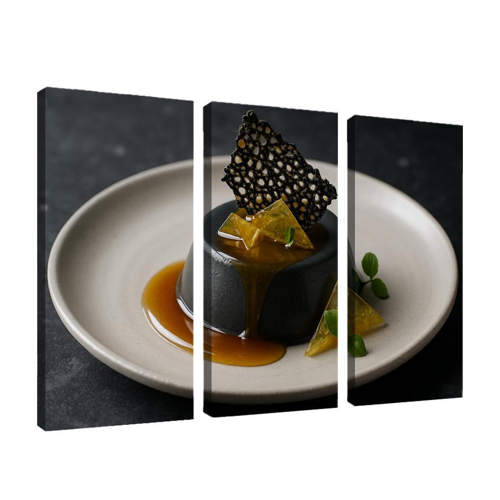 Black Sesame Honey Panna Cotta With Citrus Glass And Sesame Brittle modern paintings frame
