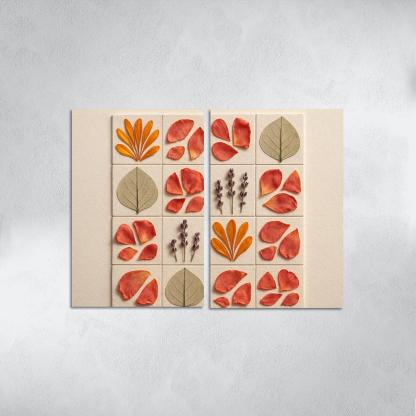 Pressed Petal Mosaic In Warm Ochre And Rose Tones premium artwork frames