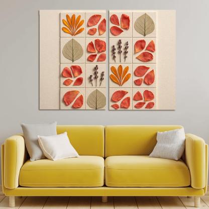 Pressed Petal Mosaic In Warm Ochre And Rose Tones premium artwork frames
