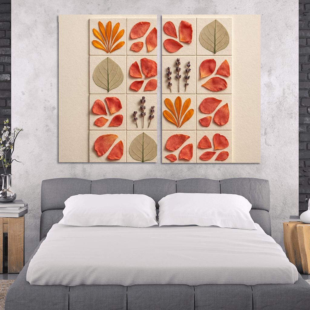 Pressed Petal Mosaic In Warm Ochre And Rose Tones premium artwork frames