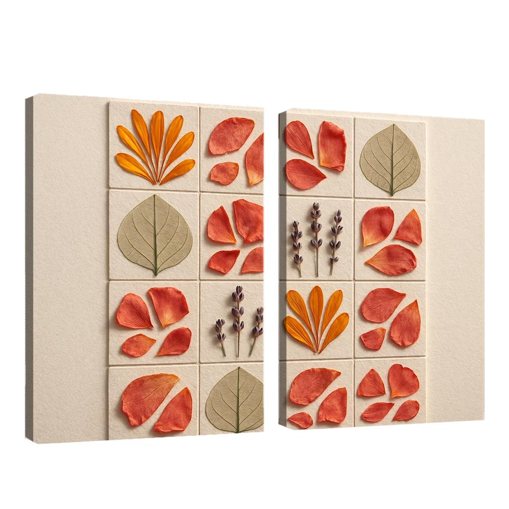 Pressed Petal Mosaic In Warm Ochre And Rose Tones premium artwork frames
