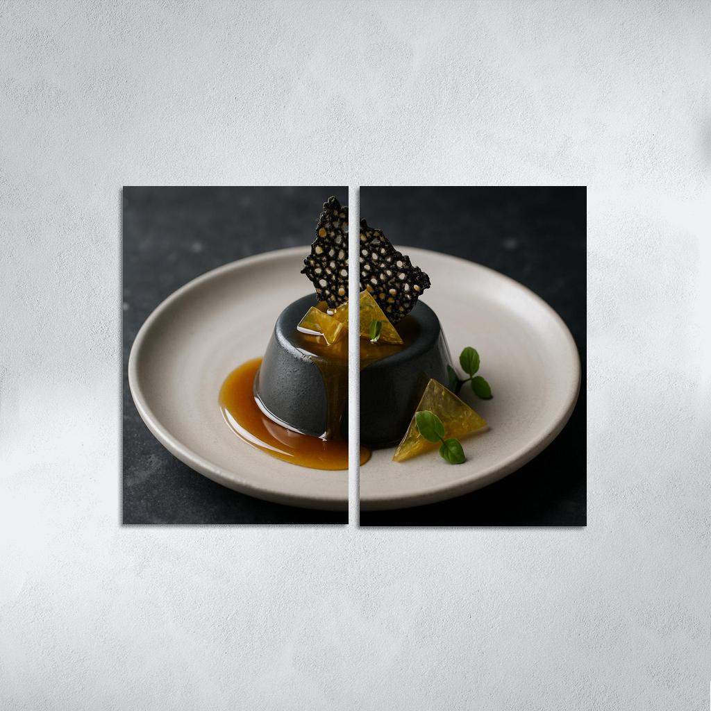 Black Sesame Honey Panna Cotta With Citrus Glass And Sesame Brittle modern paintings frame