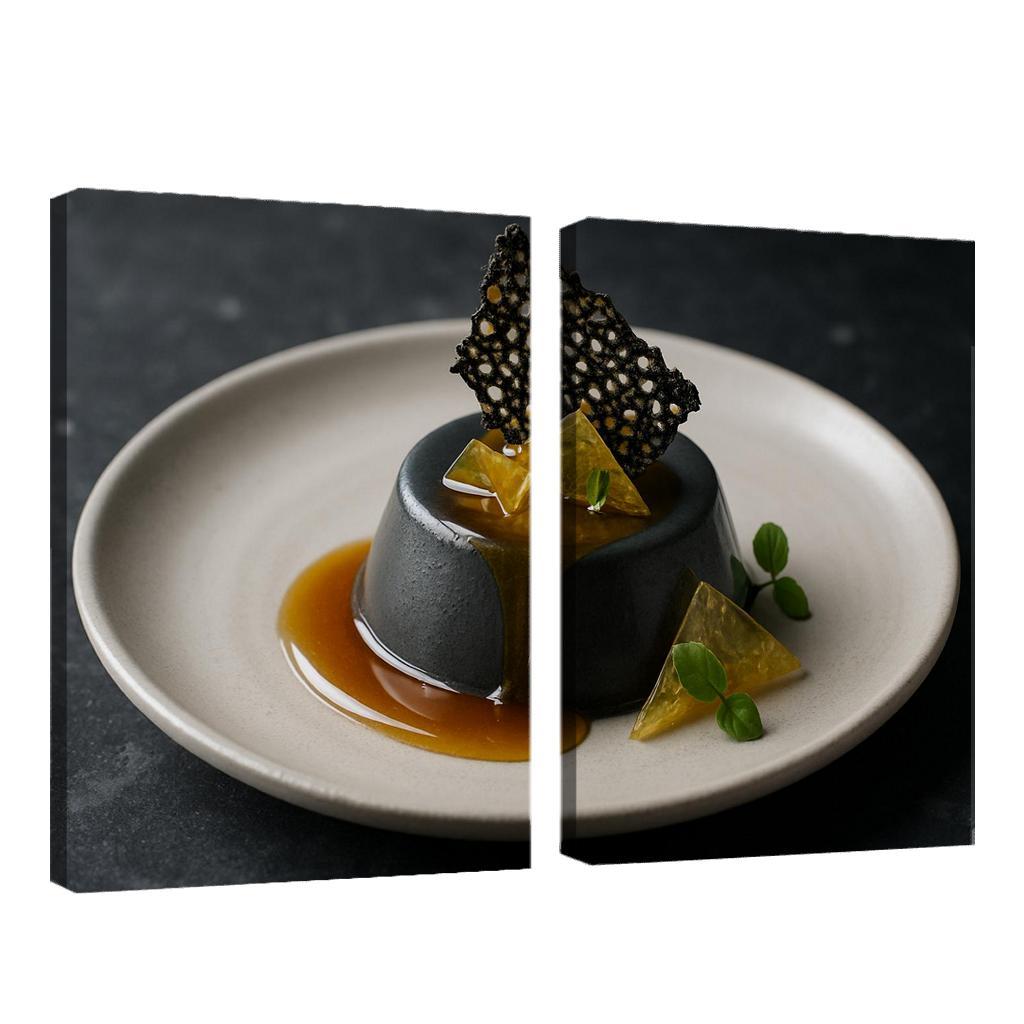 Black Sesame Honey Panna Cotta With Citrus Glass And Sesame Brittle modern paintings frame