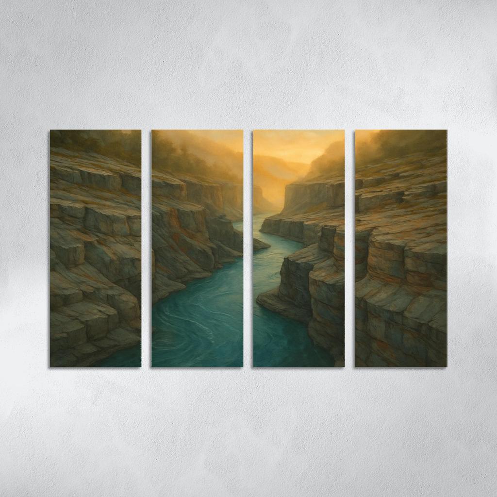 Amber Mist Over A Turquoise Glacial River Gorge oil paintings frame