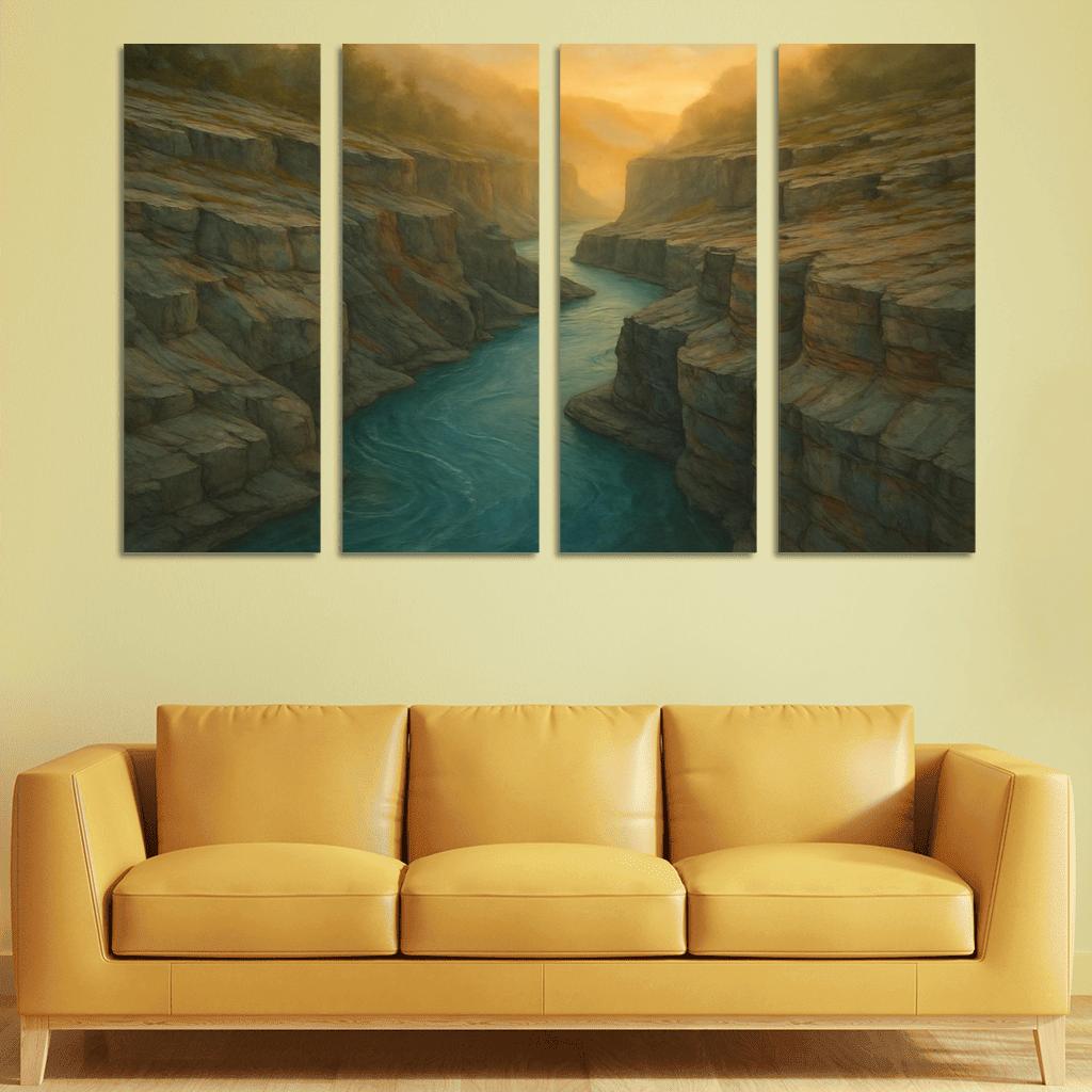 Amber Mist Over A Turquoise Glacial River Gorge oil paintings frame