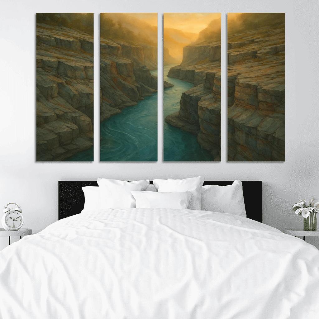 Amber Mist Over A Turquoise Glacial River Gorge oil paintings frame