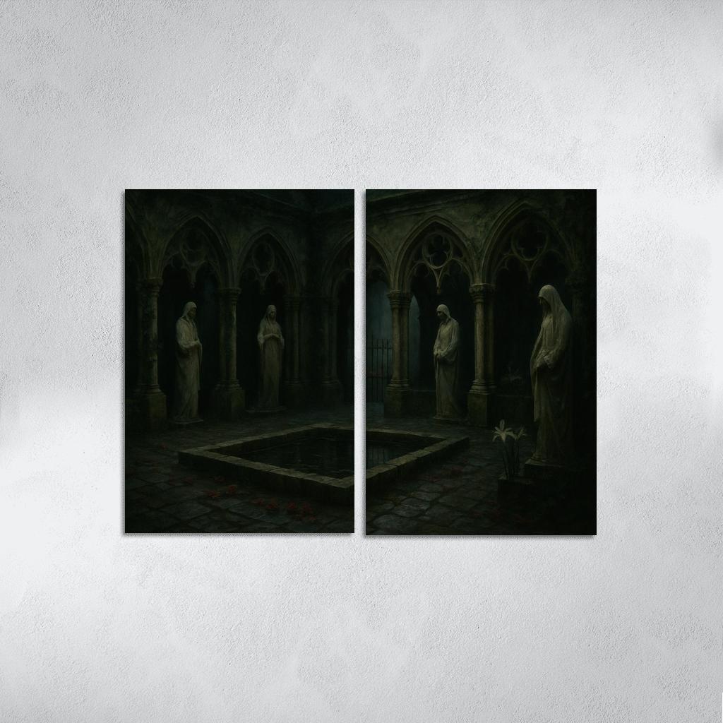 Sepulchral Garden Cloister With Bone White Statues modern paintings frame