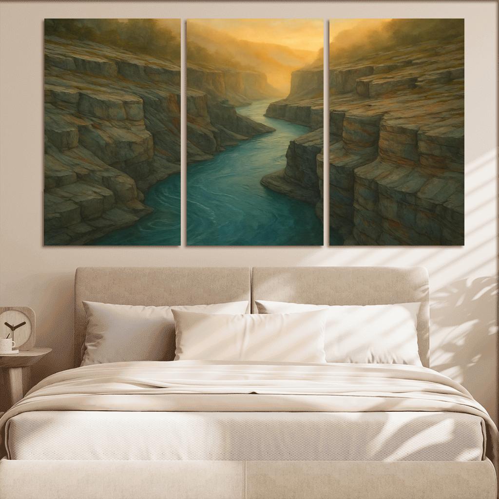 Amber Mist Over A Turquoise Glacial River Gorge oil paintings frame