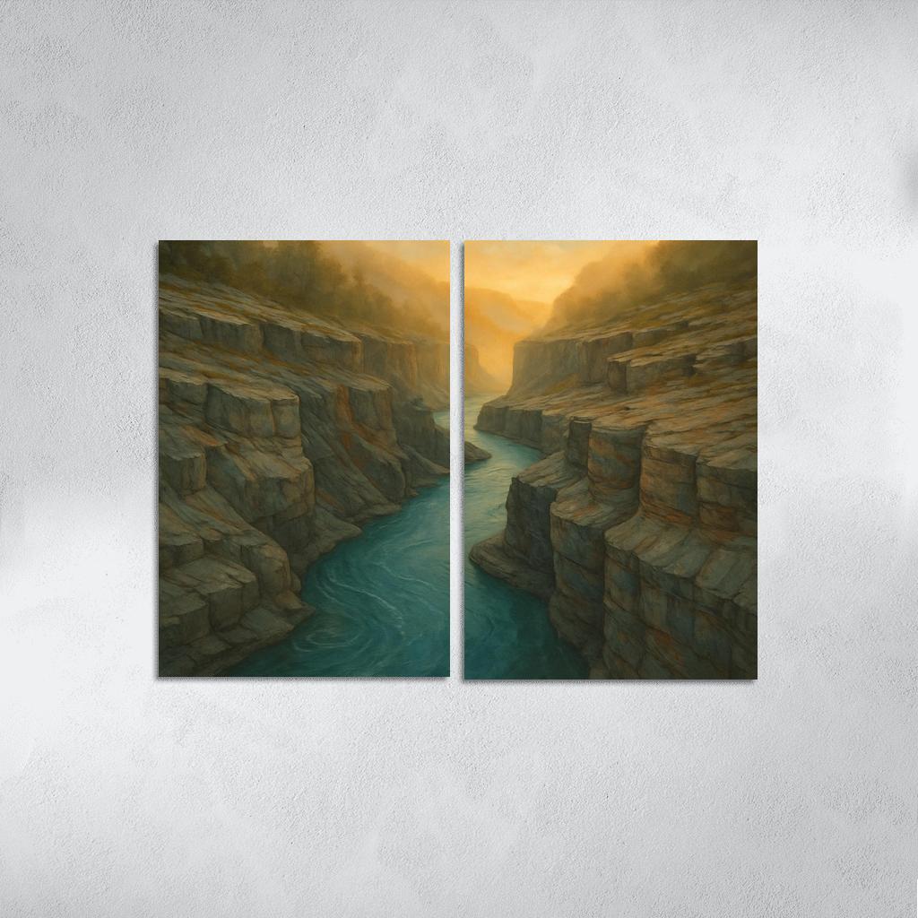 Amber Mist Over A Turquoise Glacial River Gorge oil paintings frame