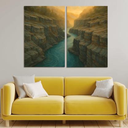 Amber Mist Over A Turquoise Glacial River Gorge oil paintings frame
