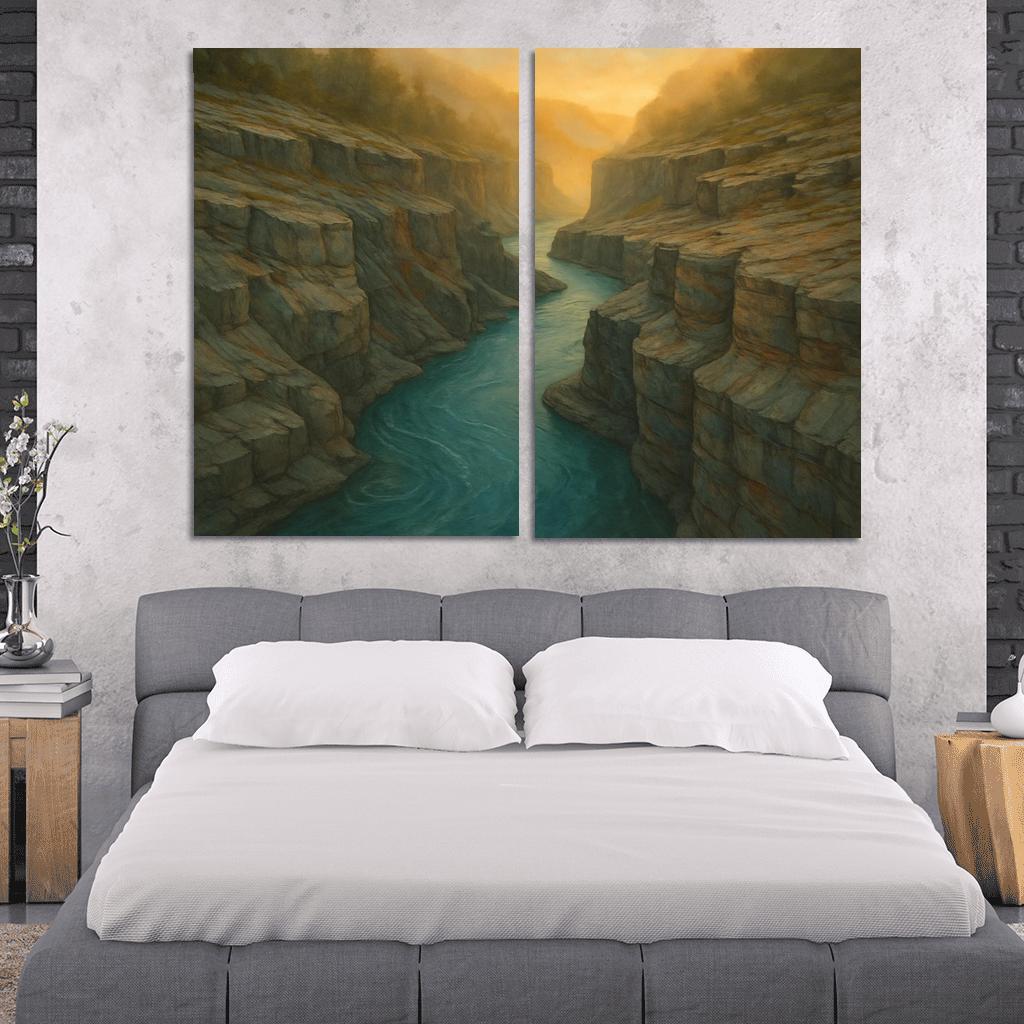 Amber Mist Over A Turquoise Glacial River Gorge oil paintings frame