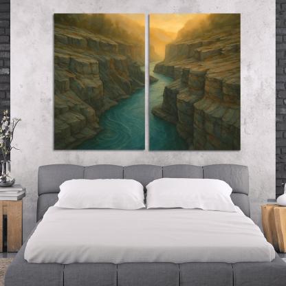 Amber Mist Over A Turquoise Glacial River Gorge oil paintings frame