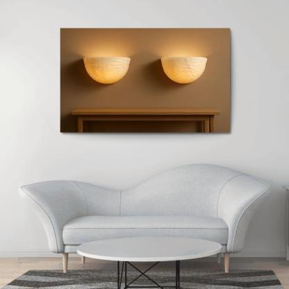 Hand Carved Alabaster Ripple Sconce Pair multi-panel paintings