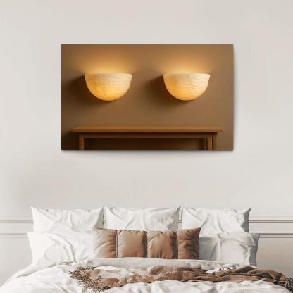 Hand Carved Alabaster Ripple Sconce Pair multi-panel paintings