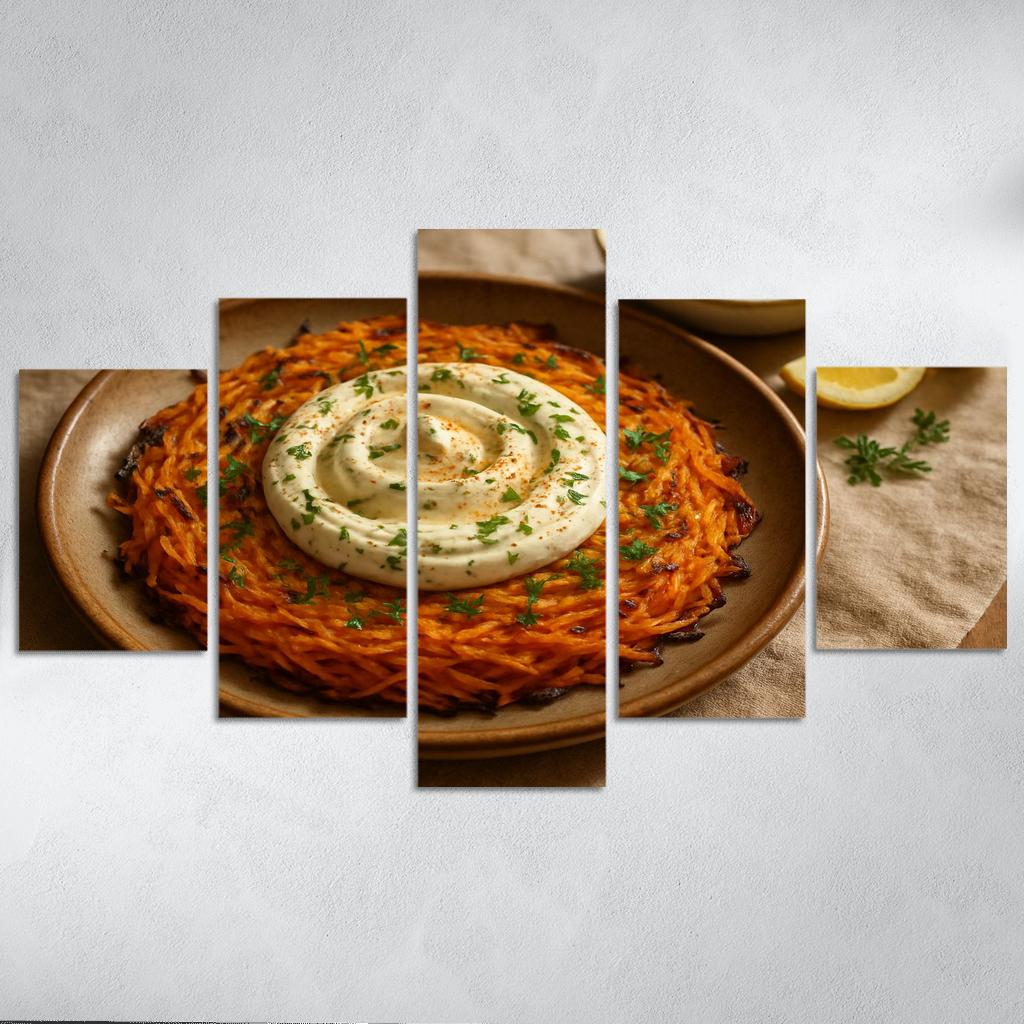 Smoked Paprika Sweet Potato Rosti With Lemon Herb Yogurt abstract paintings frame