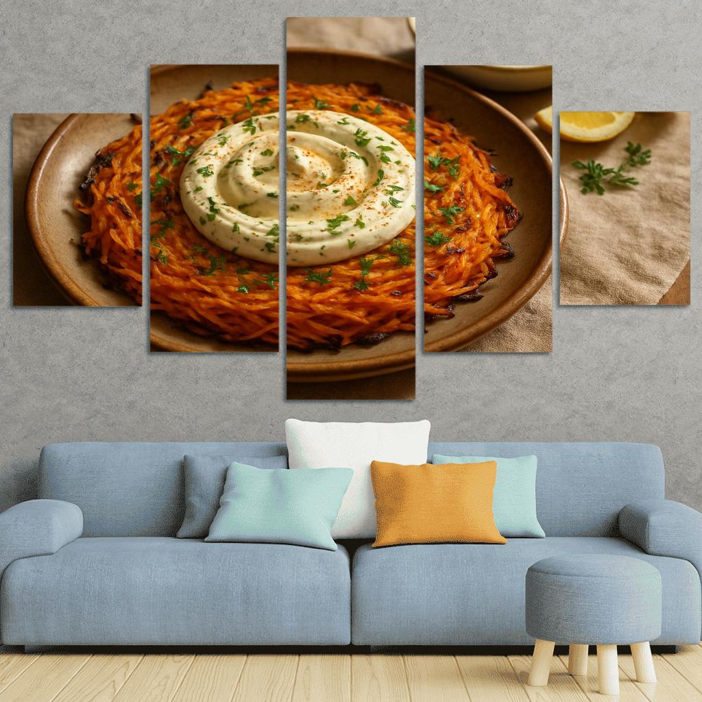 Smoked Paprika Sweet Potato Rosti With Lemon Herb Yogurt abstract paintings frame