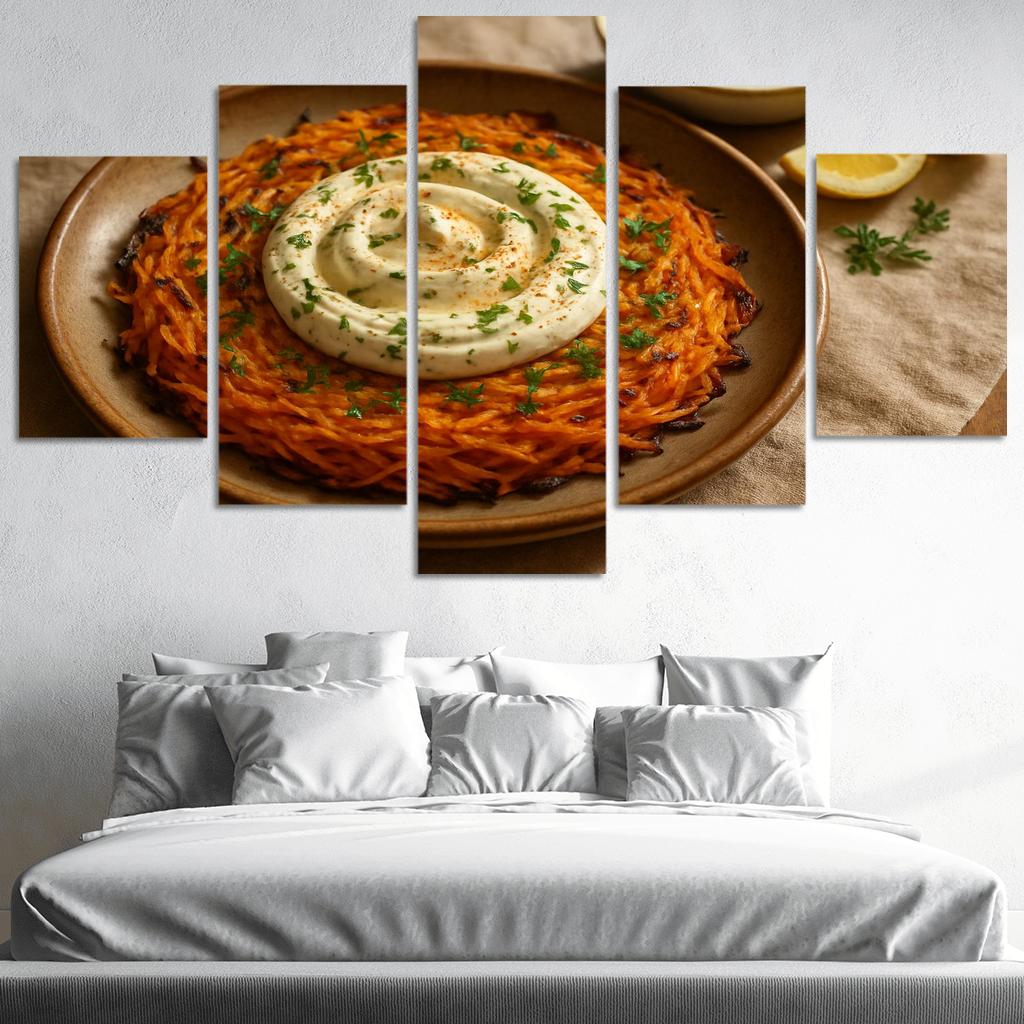 Smoked Paprika Sweet Potato Rosti With Lemon Herb Yogurt abstract paintings frame