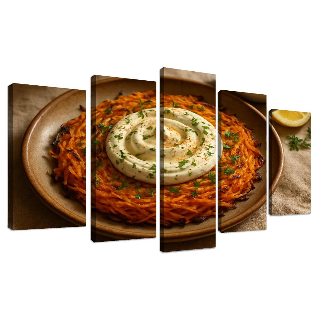 Smoked Paprika Sweet Potato Rosti With Lemon Herb Yogurt abstract paintings frame