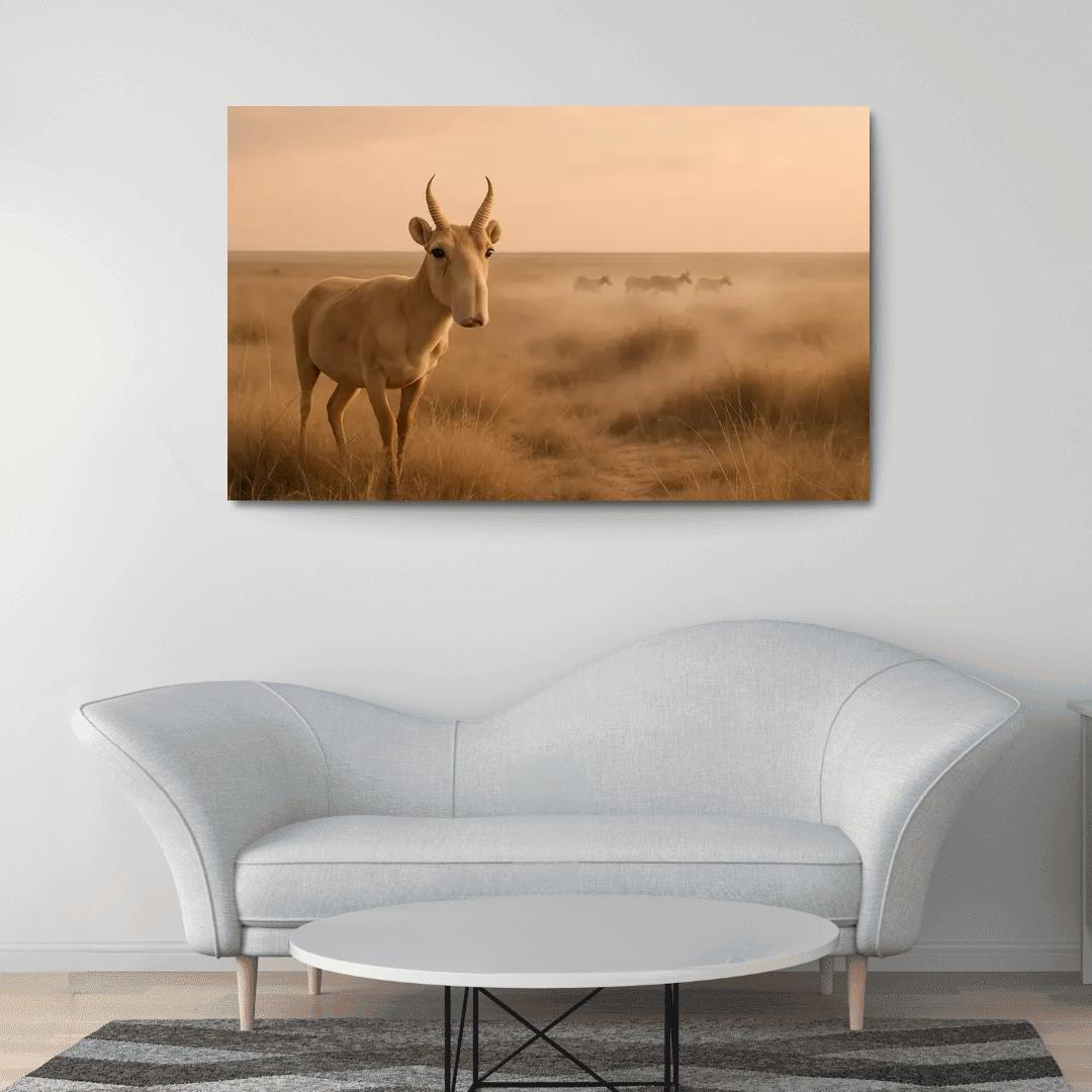 Saiga Antelope Crossing The Windy Eurasian Steppe At Dawn one-piece frames