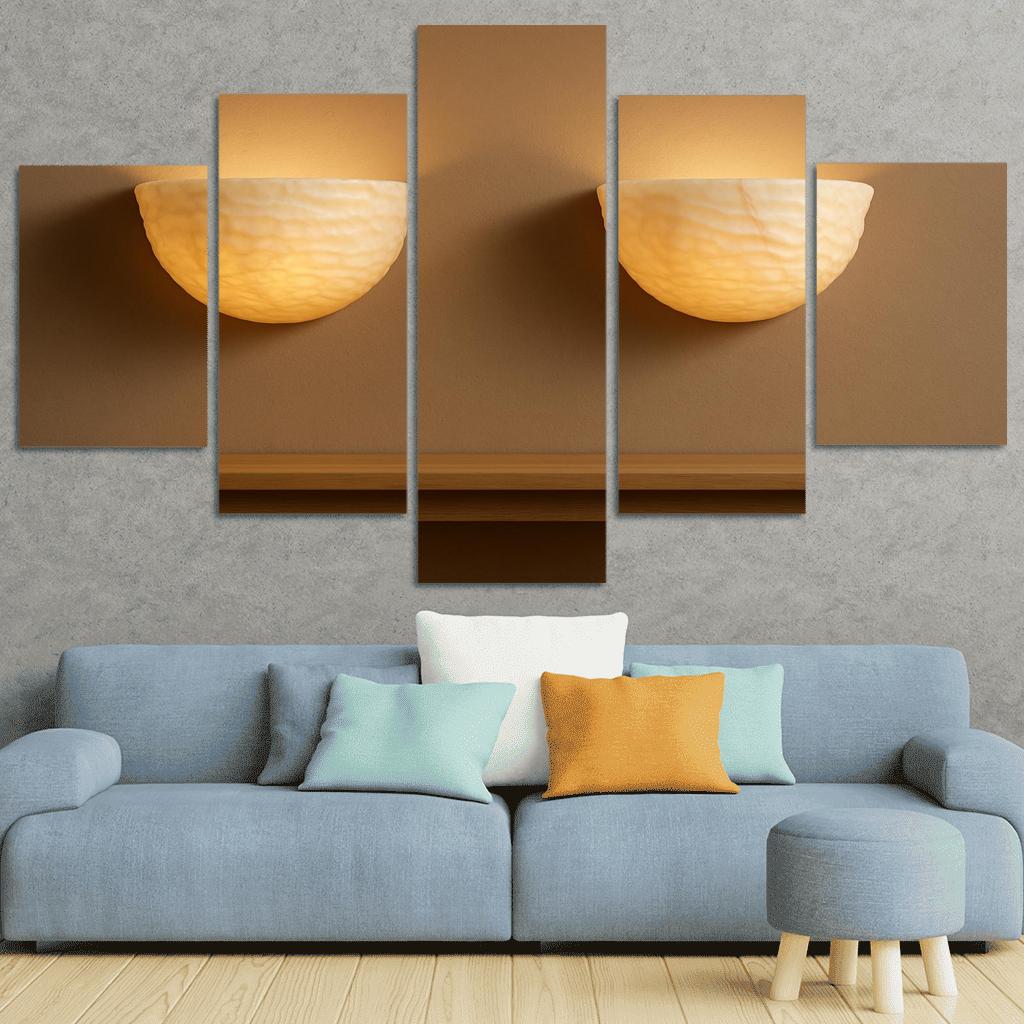 Hand Carved Alabaster Ripple Sconce Pair multi-panel paintings