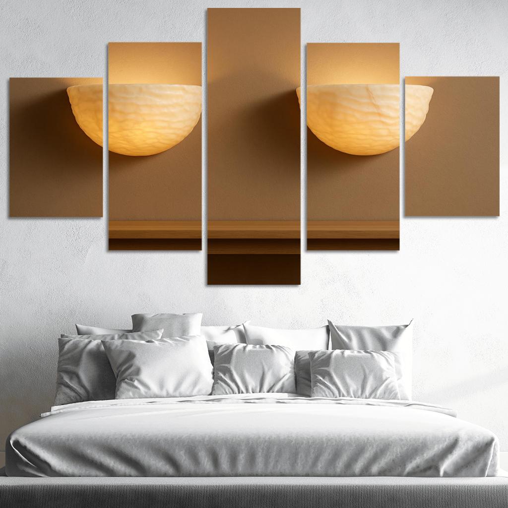 Hand Carved Alabaster Ripple Sconce Pair multi-panel paintings