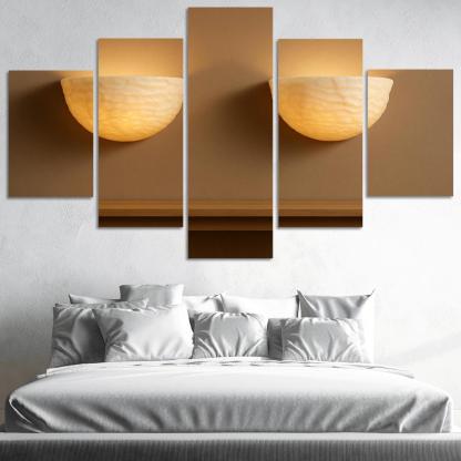 Hand Carved Alabaster Ripple Sconce Pair multi-panel paintings