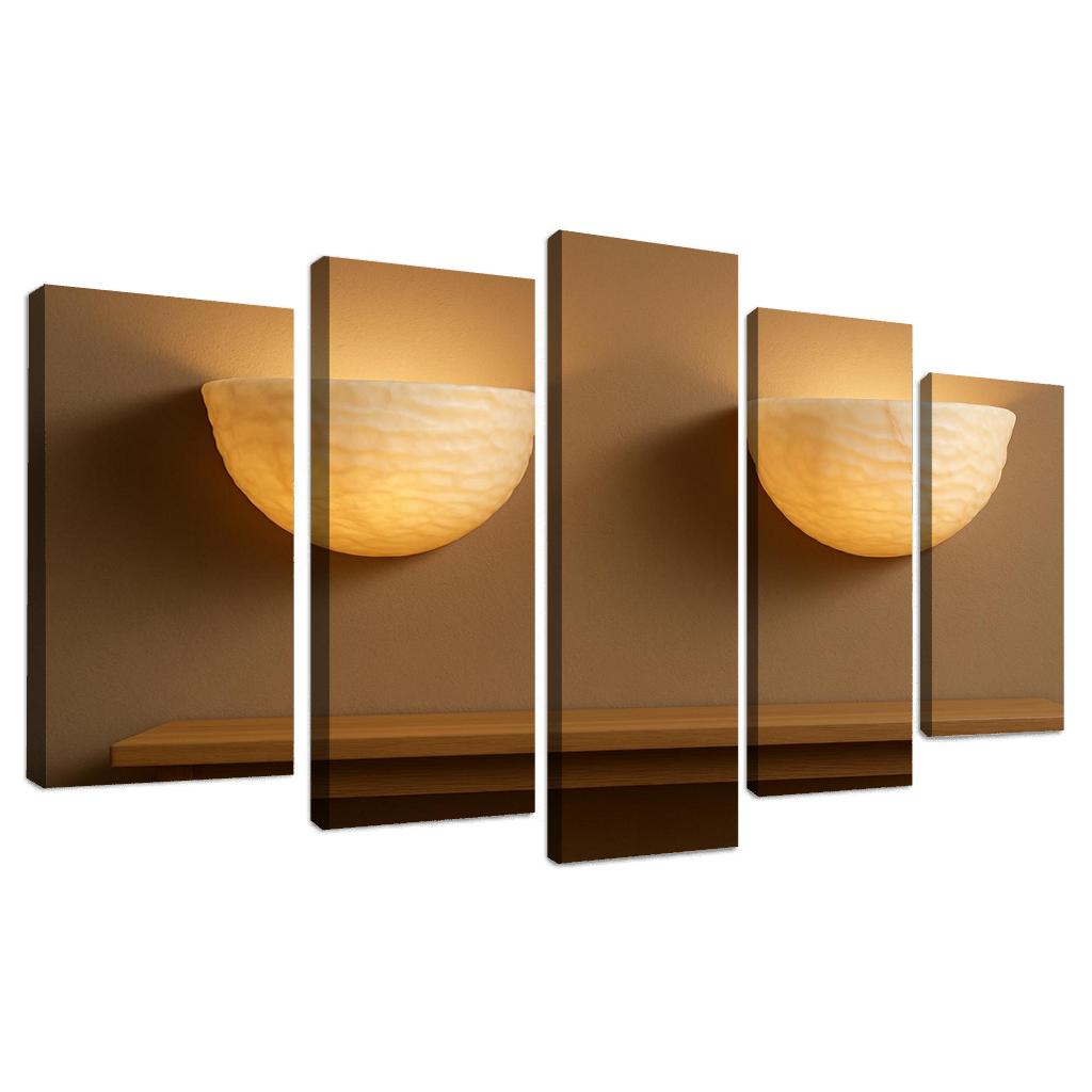 Hand Carved Alabaster Ripple Sconce Pair multi-panel paintings