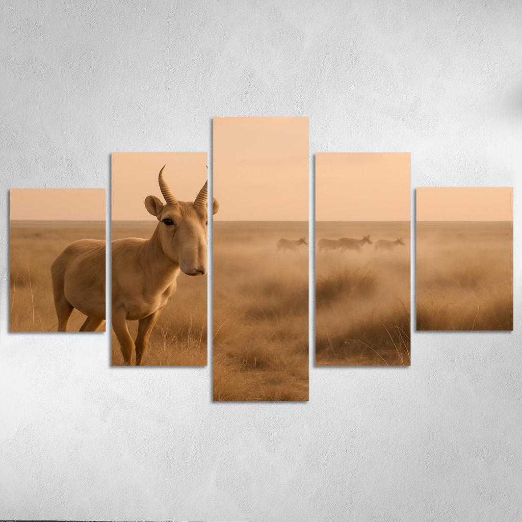 Saiga Antelope Crossing The Windy Eurasian Steppe At Dawn one-piece frames