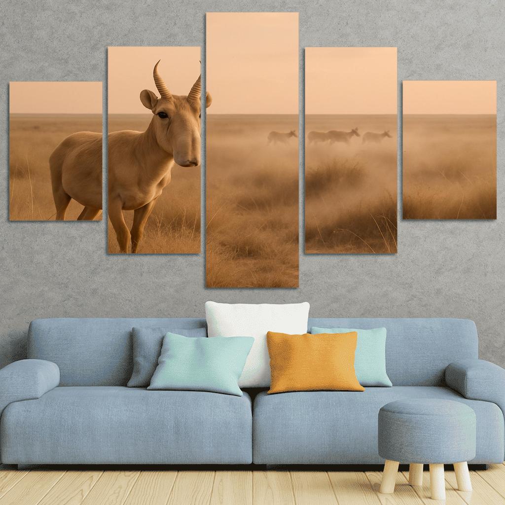 Saiga Antelope Crossing The Windy Eurasian Steppe At Dawn one-piece frames