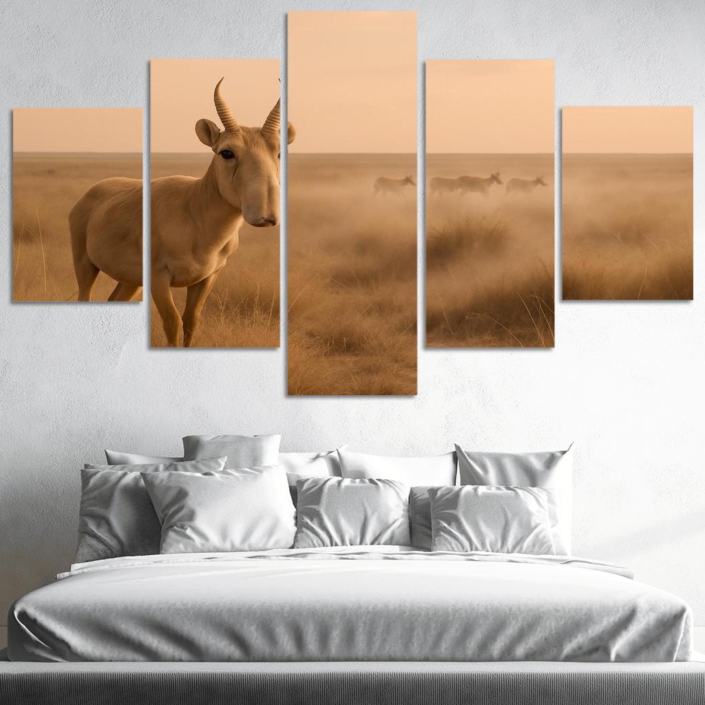 Saiga Antelope Crossing The Windy Eurasian Steppe At Dawn one-piece frames