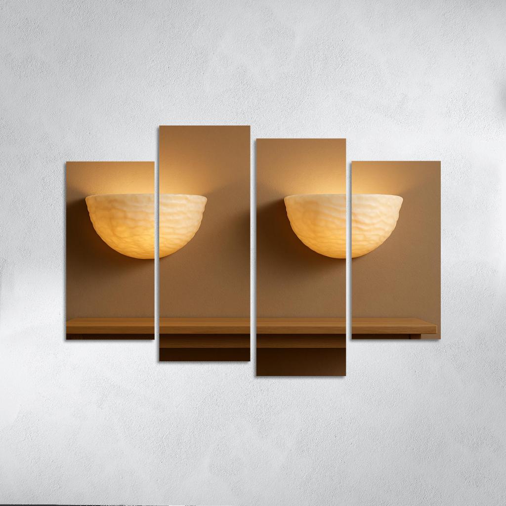 Hand Carved Alabaster Ripple Sconce Pair multi-panel paintings