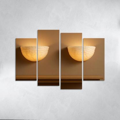 Hand Carved Alabaster Ripple Sconce Pair multi-panel paintings