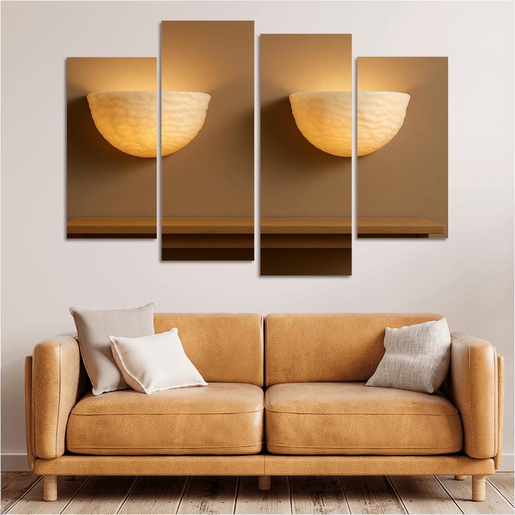Hand Carved Alabaster Ripple Sconce Pair multi-panel paintings