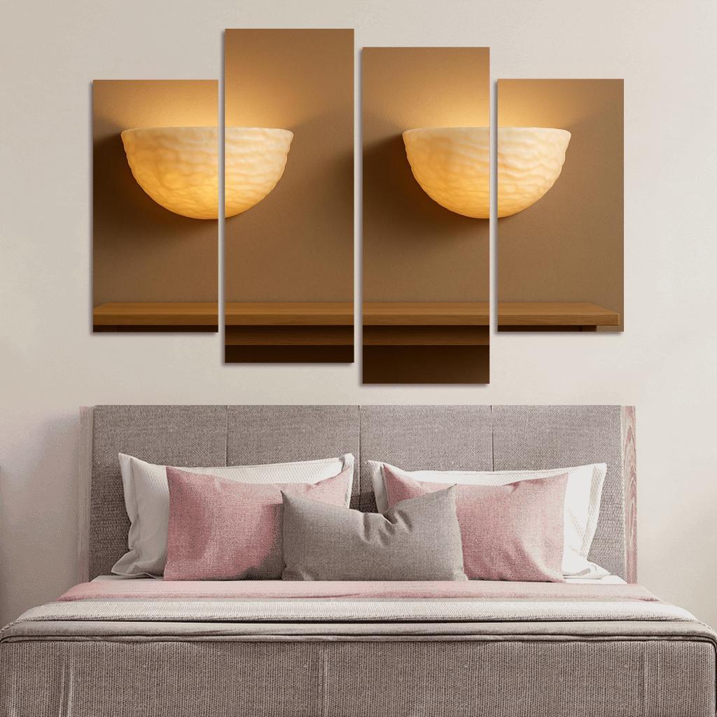 Hand Carved Alabaster Ripple Sconce Pair multi-panel paintings