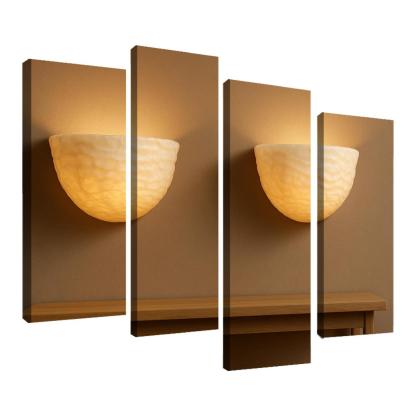 Hand Carved Alabaster Ripple Sconce Pair multi-panel paintings