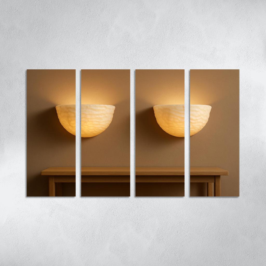 Hand Carved Alabaster Ripple Sconce Pair multi-panel paintings