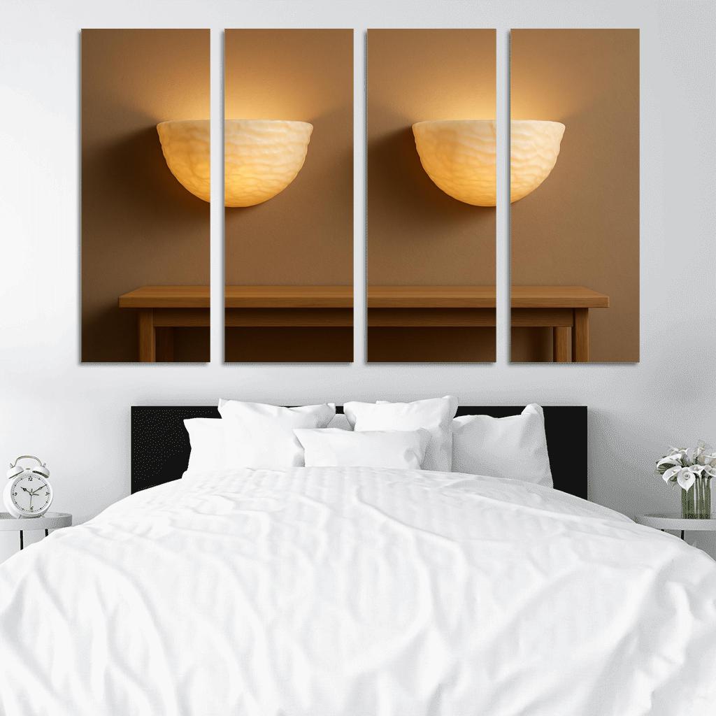 Hand Carved Alabaster Ripple Sconce Pair multi-panel paintings