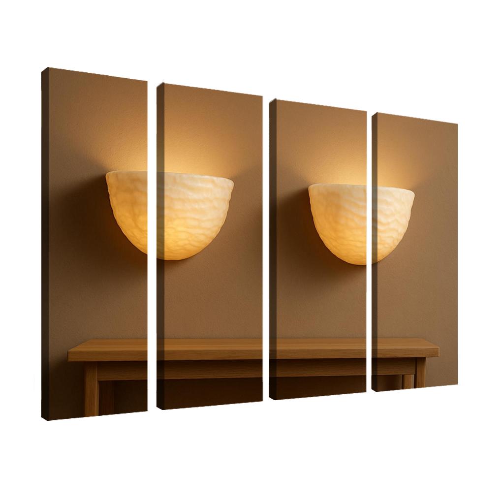 Hand Carved Alabaster Ripple Sconce Pair multi-panel paintings