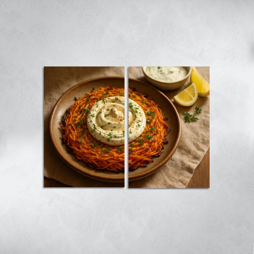 Smoked Paprika Sweet Potato Rosti With Lemon Herb Yogurt abstract paintings frame