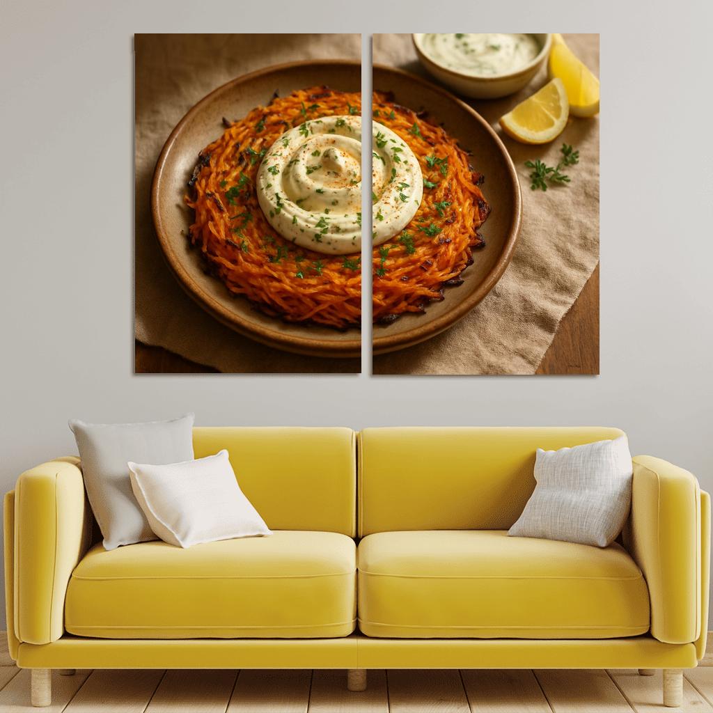 Smoked Paprika Sweet Potato Rosti With Lemon Herb Yogurt abstract paintings frame