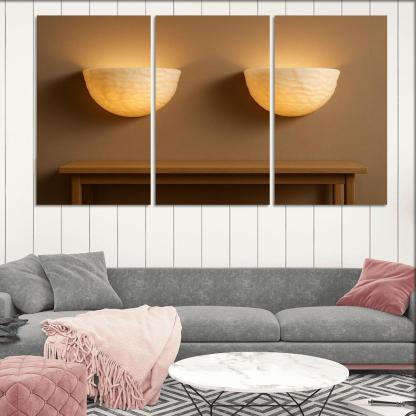 Hand Carved Alabaster Ripple Sconce Pair multi-panel paintings