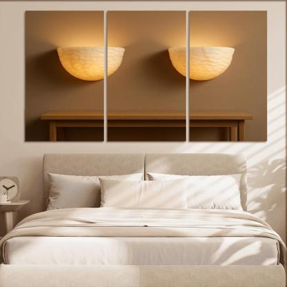 Hand Carved Alabaster Ripple Sconce Pair multi-panel paintings