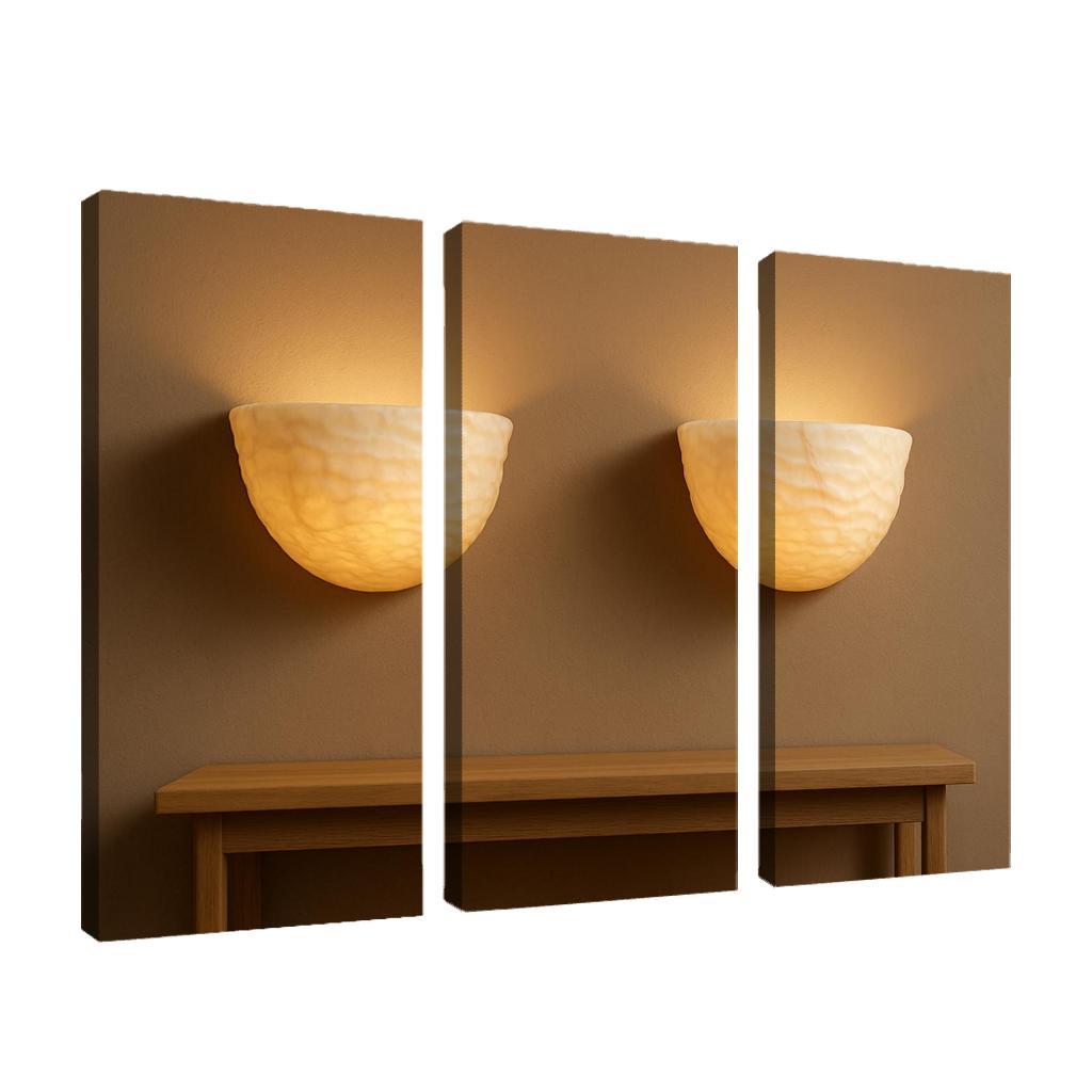 Hand Carved Alabaster Ripple Sconce Pair multi-panel paintings