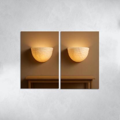 Hand Carved Alabaster Ripple Sconce Pair multi-panel paintings