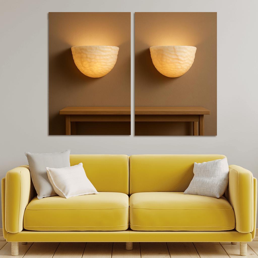 Hand Carved Alabaster Ripple Sconce Pair multi-panel paintings