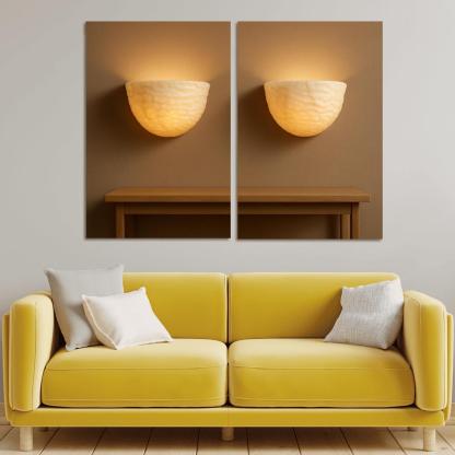 Hand Carved Alabaster Ripple Sconce Pair multi-panel paintings